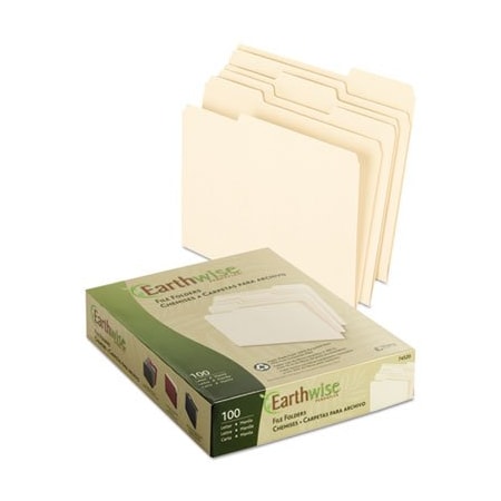 Tops Business Forms Pendaflex, EARTHWISE BY 100% RECYCLED MANILA FILE FOLDERS, 1/3-CUT TABS, LETTER SIZE, 100PK 74520